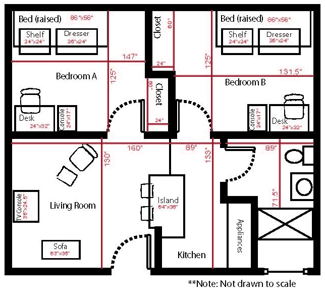 floor plan for a 2 bedroom apartment in Chamisa village