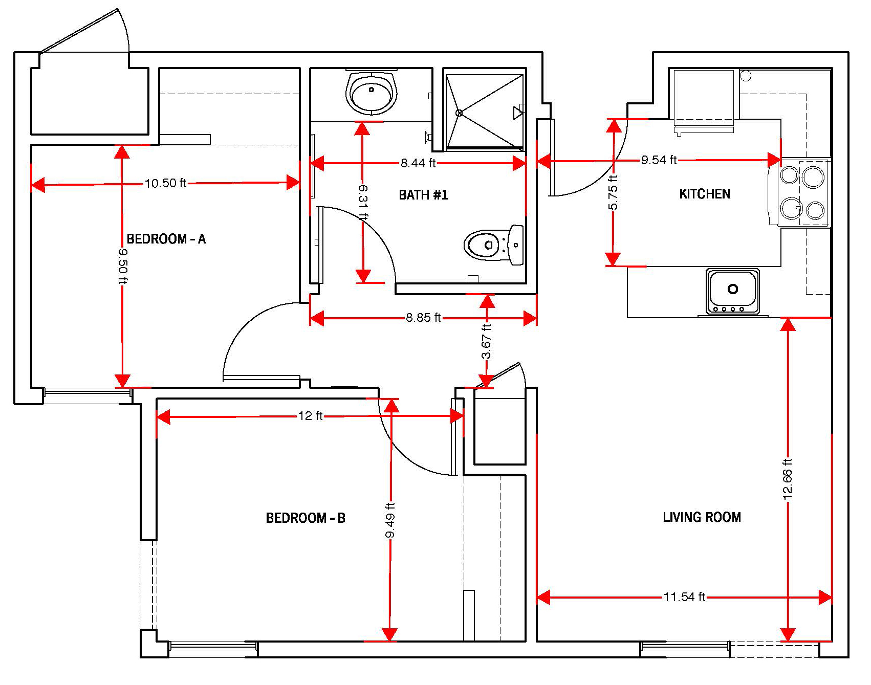 floor plan of a 2 bedroom apartment in Chamisa village