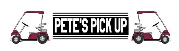 Pete's Pickup logo featuring two golf carts