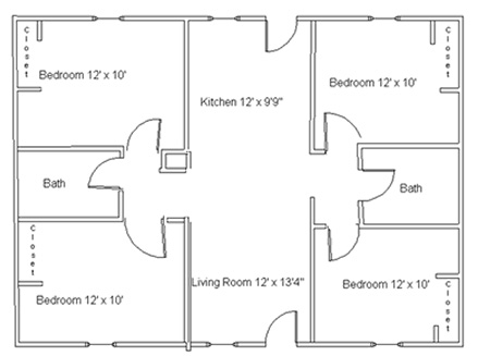 floor plan of a four bedroom apartment in cervantes village