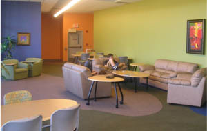 La Vista Learning Center featuring several study areas with couches, chairs and tables